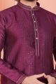 Magenta Jaquard Silk Brocade Kurta Pajama (NMK-8150)