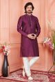 Magenta Jaquard Silk Brocade Kurta Pajama (NMK-8150)