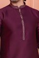 Magenta Jaquard Silk Brocade Mens Kurta (NMK-8159)