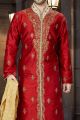 Maroon Art Dupion Designer Kurta Pajama (NMK-3794)