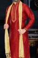 Maroon Art Dupion Kurta Pajama (NMK-3408)