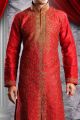 Maroon Art Dupion Mens Kurta Pajama (NMK-1336)