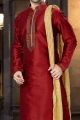 Maroon Art Dupion Regular Kurta Pajama (NMK-3804)
