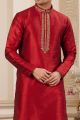 Maroon Banarasi Art Silk Kurta Pajama (NMK-8475)