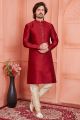 Maroon Jaquard Silk Brocade Kurta Pajama (NMK-8158)
