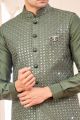 Mehendi Green Art Silk Nehru Jacket (NMK-8048)