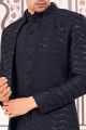 Navy Blue Art Embroidered Silk Indo Western (NMK-8537)