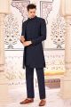 Navy Blue Art Embroidered Silk Indo Western (NMK-8537)