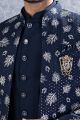 Navy Blue Art Silk Mens kurta with jacket (NMK-8456)
