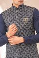 Navy Blue Art Silk Mens Nehru Jacket (NMK-8024)
