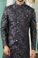 Navy Blue Imported Jaquard Silk Indo Western (NMK-7150)