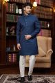 Navy Blue Imported Jaquard Silk Indo Western (NMK-8293)