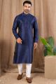 Navy Blue Jaquard Kurta Pajama for Men (NMK-8516)
