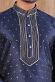 Navy Blue Jaquard Mens Kurta Pajama (NMK-8496)
