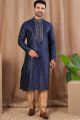 Navy Blue Jaquard Mens Kurta Pajama (NMK-8496)