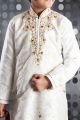 Off White Art Dupion Kids Kurta Pajama (NKK-262)