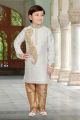 Off White Art Dupion Kids Kurta Pajama (NKK-538)