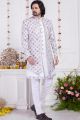 Off White Art Silk 3 piece Jacket Set (NMK-8397)