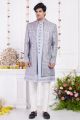 Off White Art Silk Mens 3 piece Jacket Set (NMK-8405)