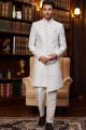 Off White Imported Jaquard Silk Indo Western (NMK-8287)