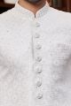 Off White Imported Jaquard Silk Sherwani (NMK-8281)