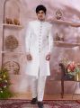 Off White Jaquard Banarasi Silk Sherwani (NMK-8307)