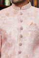 Onion Pink Jaquard Silk Mens Indo Western (NMK-8291)