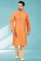 Orange Jaquard Silk Brocade Kurta Pajama (NMK-5194)