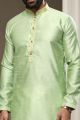 Parrot Green Jaquard Silk Brocade Kurta Pajama (NMK-5949)
