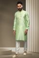Parrot Green Jaquard Silk Brocade Kurta Pajama (NMK-5949)