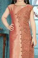 Peach Brocade,Art Silk Girls Salwar Kameez (NFG-213)