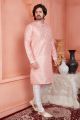 Peach Jaquard Banarasi Silk Kurta for Men(NMK-8166)