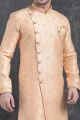 Peach Jaquard Silk Brocade Indo Western Kurta for Mens (NMK-5026)