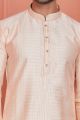Peach Jaquard Silk Brocade Kurta Pajama (NMK-8144)