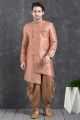 Peach Jaquard Silk Brocade Mens Indo Western Kurta (NMK-5003)
