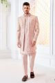 Pink Art Embroidered Silk Mens Indo Western (NMK-8545)