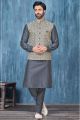 Printed Grey Jaquard Nehru Jacket (NMK-7365)