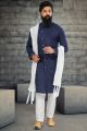 Printed Navy Blue Cotton Silk Indo Western (NMK-6785)