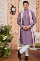Purple Art Banarasi Silk Kurta Pajama (NMK-7964)