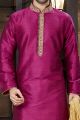 Purple Art Dupion Designer Kurta Pajama (NMK-3795)