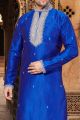 Royal Blue Art Dupion Kurta Pajama (NMK-2912)