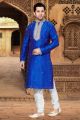 Royal Blue Art Dupion Kurta Pajama (NMK-2912)