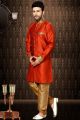 Rust Giccha Silk Indo Western Kurta (NMK-3196)