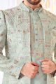 Sky Blue Art Embroidered Silk Indo Western (NMK-8546)