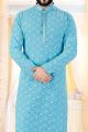 Sky Blue Georgette Lucknowi Kurta Pajama (NMK-4238)