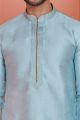 Sky Blue Jaquard Silk Brocade Kurta Pajama (NMK-8156)
