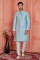 Sky Blue Jaquard Silk Brocade Kurta Pajama (NMK-8156)