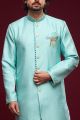 Turquoise Blue Banarasi Jaquard Mens Indo Western (NMK-6987)