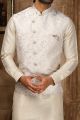 White Jaquard Nehru Jacket (NMK-6351)