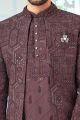 Wine Art Embroidered Silk Indo Western (NMK-8532)